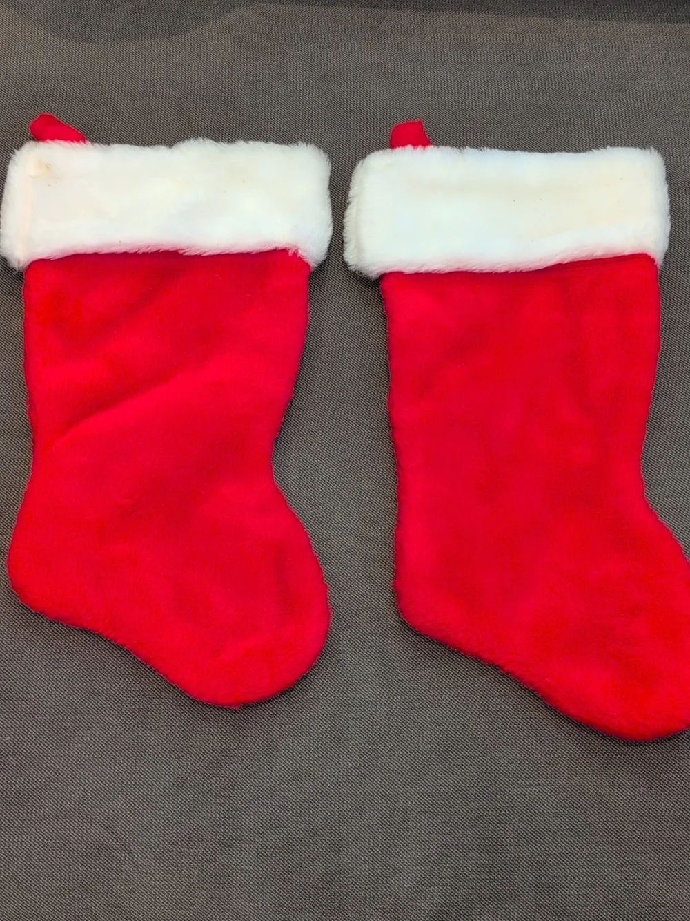 Set of Red Plush Christmas Stockings with White Faux Fur Cuffs